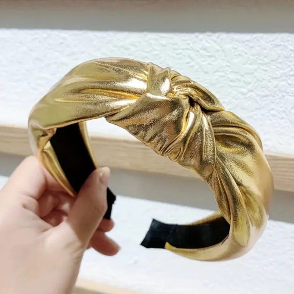 Women's Cross Knot Headband, Metallic Gold